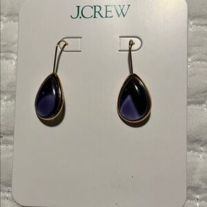 J. Crew Gold Teardrop Earrings with Purple and Black Accents. NWT